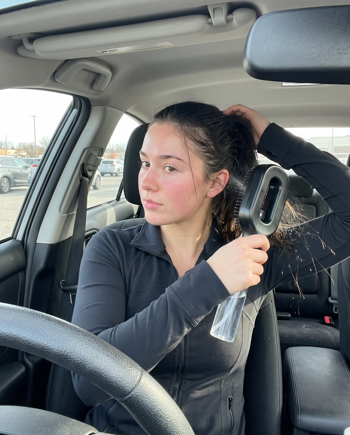 Refreshing hair after the gym with the black SprayEasy brush